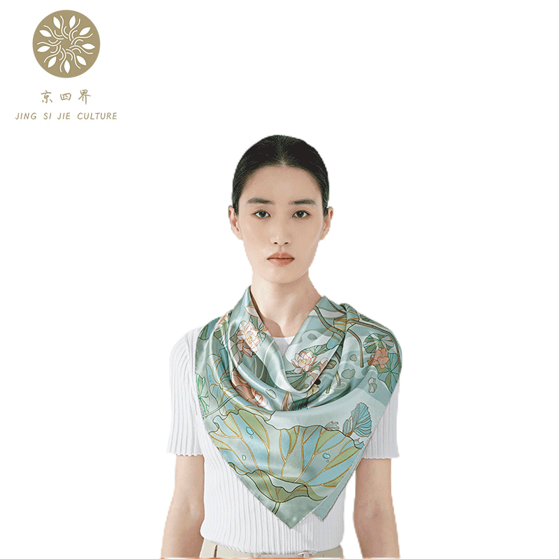 京四界荷塘有花仿丝丝巾 JSJF-90001 单位：条 粉绿色