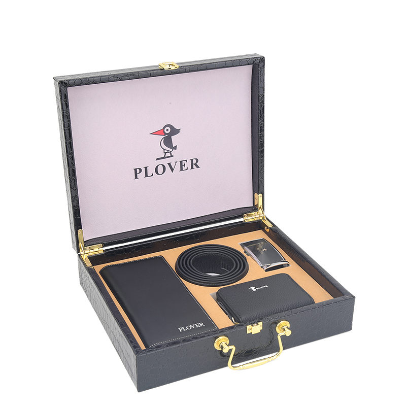 "PLOVER香港啄木鸟长夹钱卡包皮带三件套装 GD820046-3G" 黑色