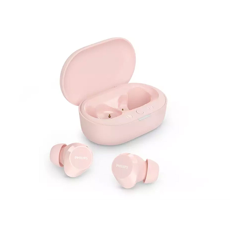 飞利浦豆式入耳耳机真无线蓝牙耳机低音音乐耳机AI降噪长续航智能配对TAT1209（一个） 粉红色