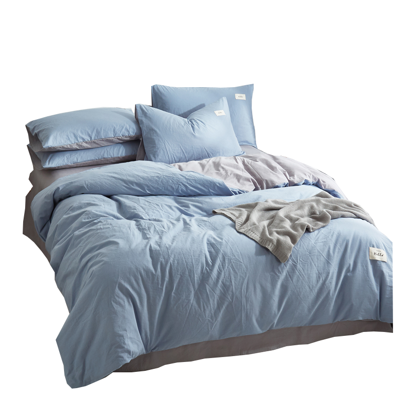 九洲鹿  N4XW015-磨毛亲肤纯色四件套-牛仔蓝银灰（布标） 200*230cm 灰色