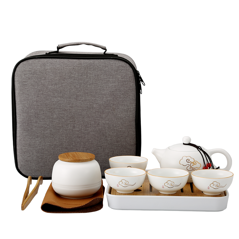 常生源（CHANGSHENGYUAN）金镶玉 祥云如意旅行茶具套装 本白色