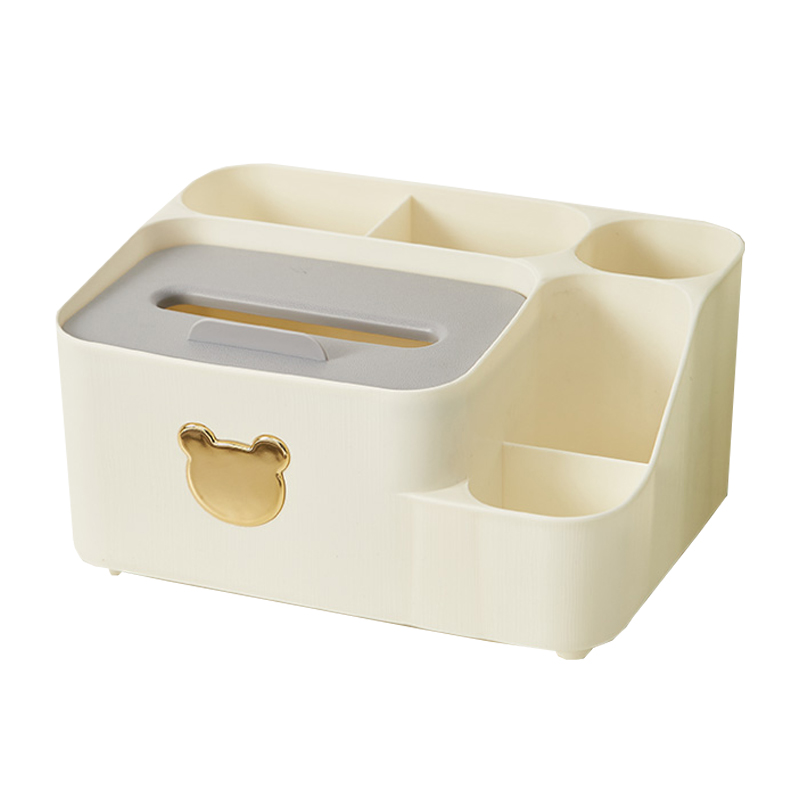 三年二班 小熊笔筒大容量收纳盒学生轻奢简约笔桶创意文具办公室桌面纸巾收纳摆件 /个 白色大号