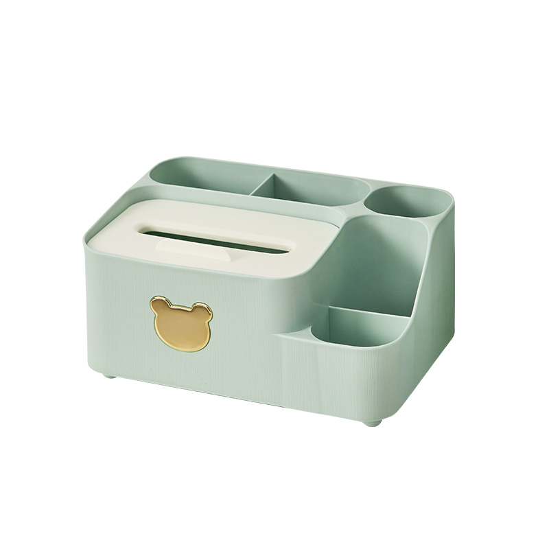 三年二班 小熊笔筒大容量收纳盒学生轻奢简约笔桶创意文具办公室桌面纸巾收纳摆件 /个 绿色大号