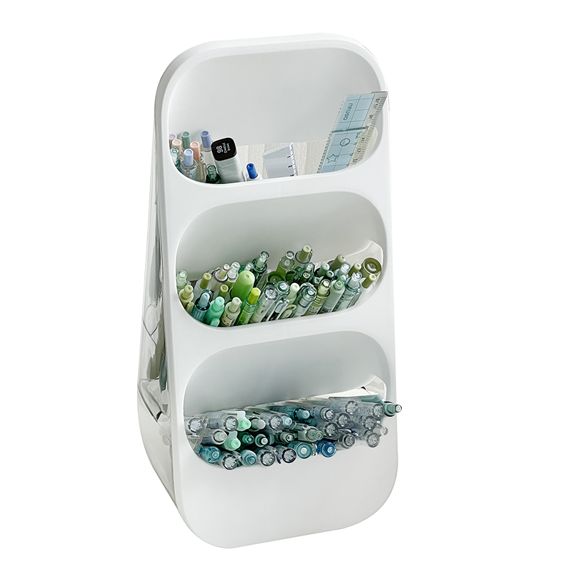 三年二班 斜插式笔筒办公室桌面大容量收纳盒宿舍多功能四格学生桌面收纳笔桶/个 白色