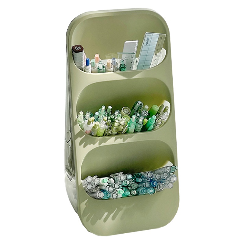 三年二班 斜插式笔筒办公室桌面大容量收纳盒宿舍多功能四格学生桌面收纳笔桶/个 绿色