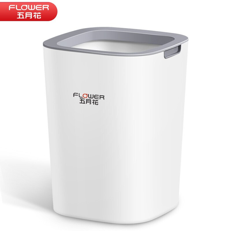五月花白色方形加深压圈垃圾桶 卧室厨房客厅办公室大容量纸篓WYH-GB122（单位：个） 白色