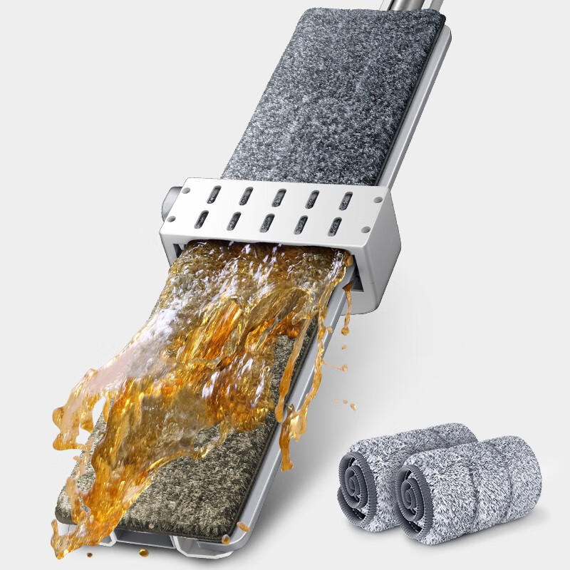 艺姿免手洗拖把52cm真加大平板拖把家用拖布墩布自带刮条+梳齿2块配布 单位：套 钢琴白