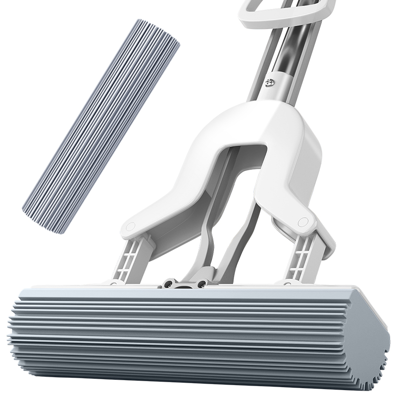 尔蓝 对折胶棉拖把 吸水海绵拖布免手洗懒人墩布家用干湿两用 AL-JM06（单位：套） 钢琴白