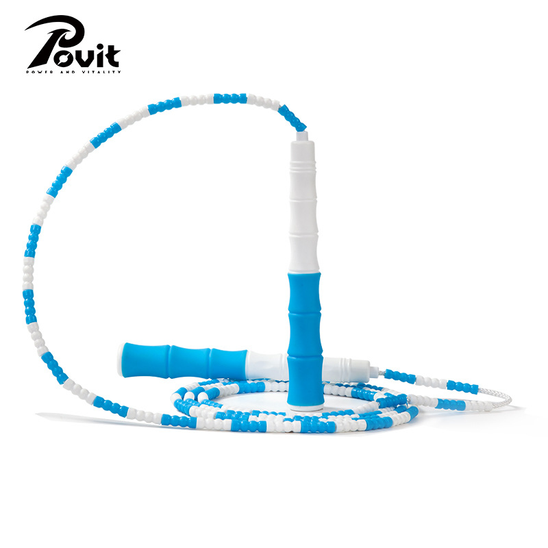 普为特POVIT竹节跳绳儿童运动中小学生花式表演幼儿园训练可调节花样珠节绳  单位：条 蓝白色