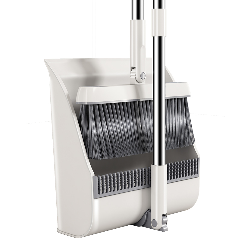 五月花防风梳齿型扫把簸箕套装家用不锈钢杆两件套大号C2 白色