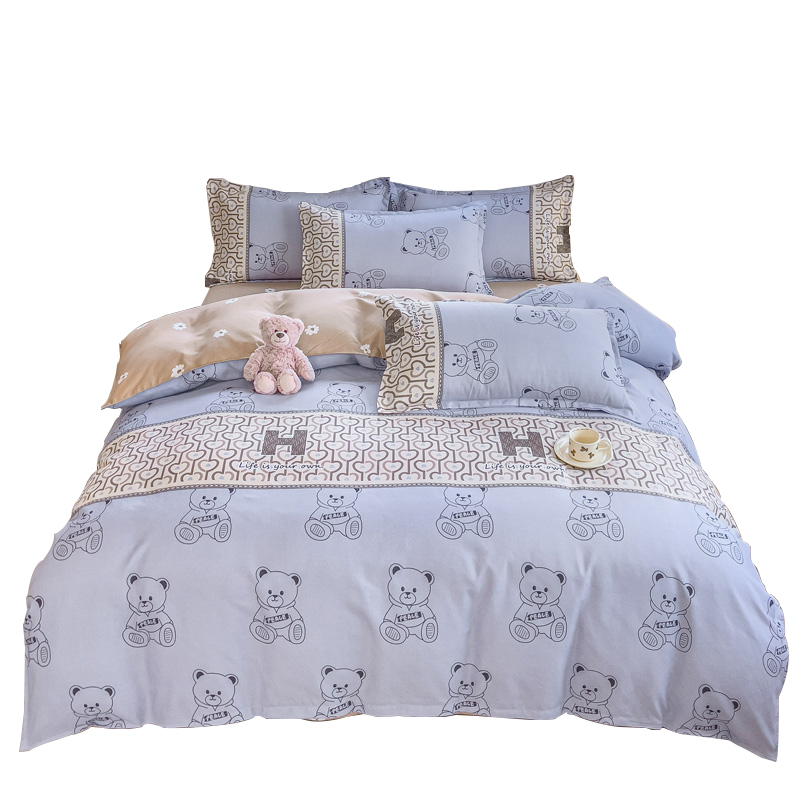 罗曼罗兰加厚磨毛印花四件套 嘟嘟熊200*230cm（单位：套） 珍珠灰