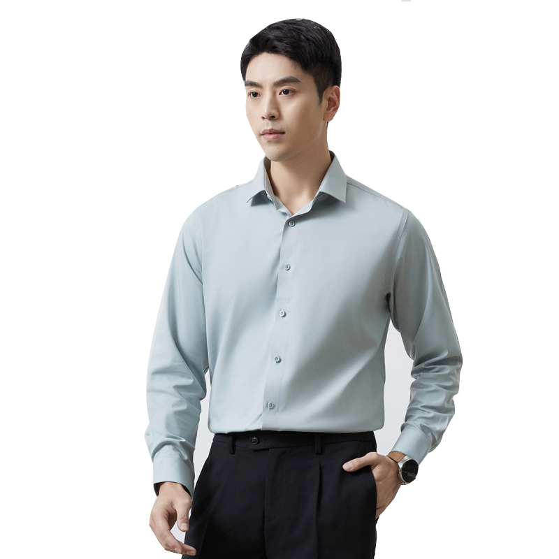 丰讯莫代尔桑蚕丝长袖衬衫商务纯色正装春夏男士衬衣FXPC2402（单位：件） 豆绿 190