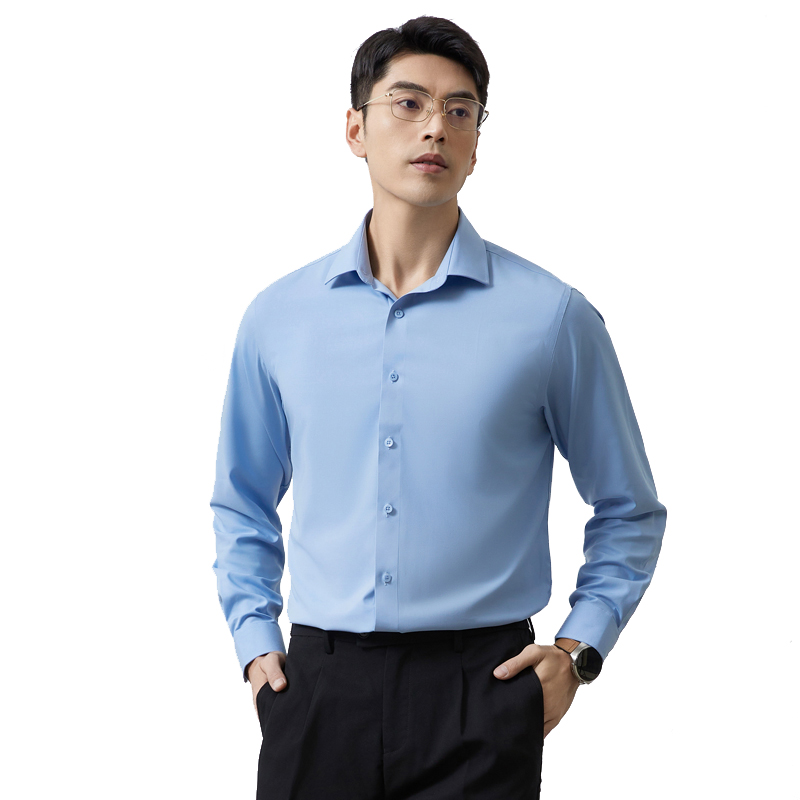 丰讯莫代尔桑蚕丝长袖衬衫商务纯色正装春夏男士衬衣FXPC2402（单位：件） 蓝灰 190