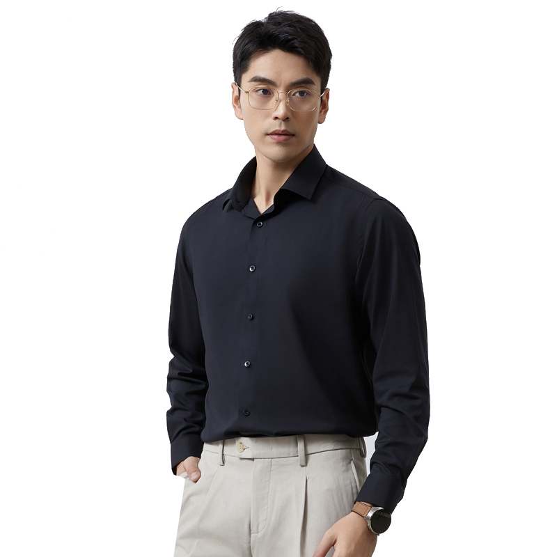 丰讯莫代尔桑蚕丝长袖衬衫商务纯色正装春夏男士衬衣FXPC2402（单位：件） 黑色 190