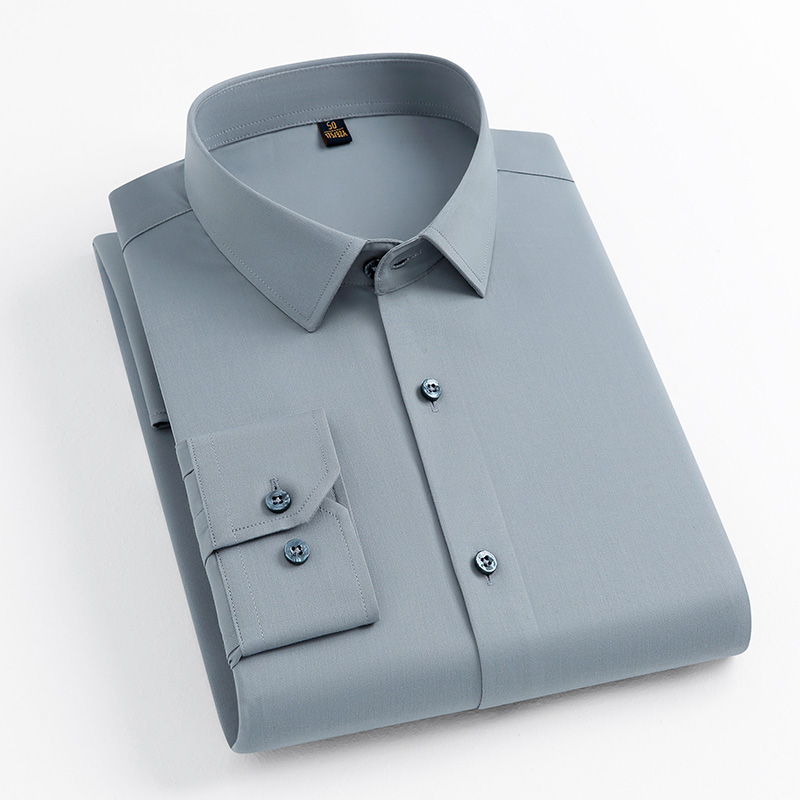 丰讯时尚日常商务男士衬衣含桑蚕丝纯色中青年衬衫FXPS2307（单位：件） 灰绿 180