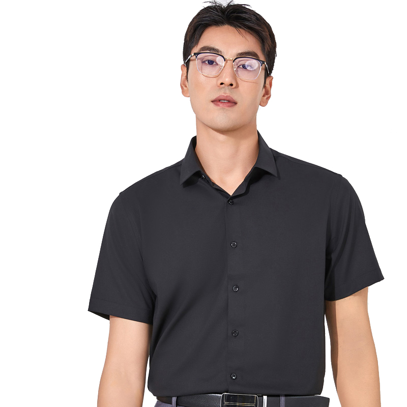 丰讯夏季男士短袖零感莫代尔免烫商务纯色衬衫FXPD2411（单位：件） 黑色 170