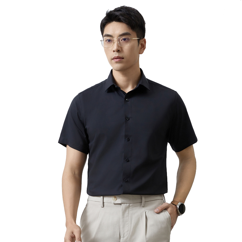 丰讯男士莫代尔桑蚕丝短袖商务休闲纯色衬衫FXPD2412（单位：件） 黑色 185