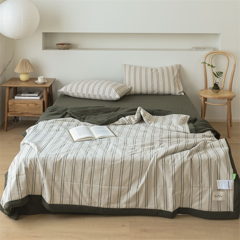 帛享家纺 全棉色织水洗棉夏被 单位（条）BXCBO-47001 中古绿条 150x200cm