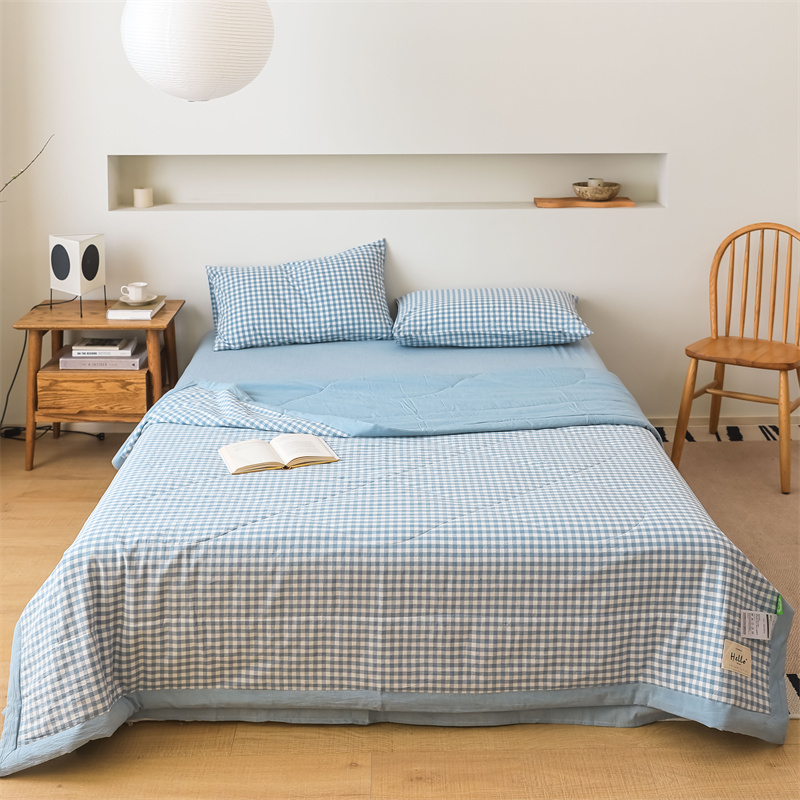 帛享家纺 全棉色织水洗棉夏被 单位（条）BXCBO-47001 浅蓝小格 150x200cm