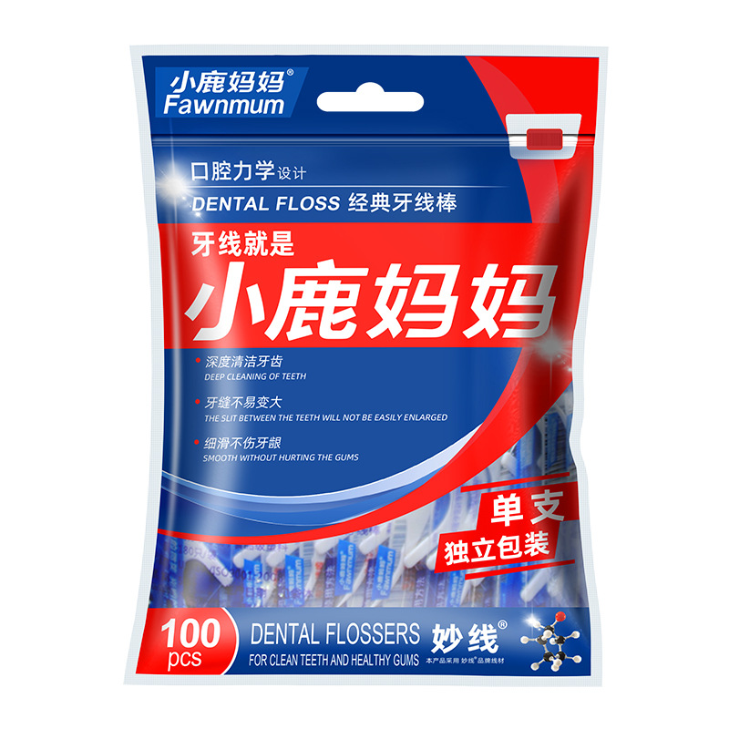 小鹿妈妈洁齿护理牙线棒单支独立包装100支/袋 *3 （单位：支） 洁齿护理