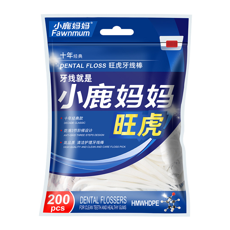 小鹿妈妈（FAWNMUM） 洁齿护理旺虎牙线棒200支/袋*3（单位：袋） 蓝色