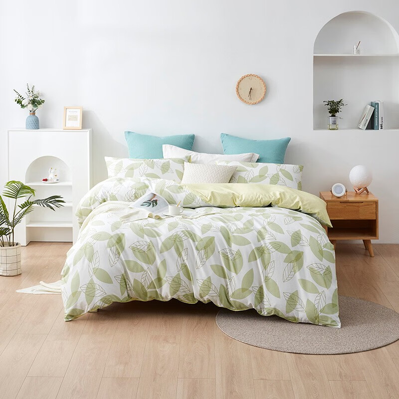 LOVO TGVADF026叶叶之春全棉四件套 奶茶杏 1.5米