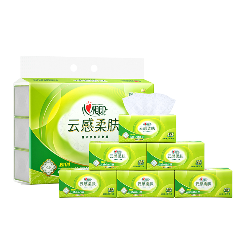 心相印（Mind Act Upon Mind） 云感柔肤 3层100抽*6包 抽纸 白色（单位：提）