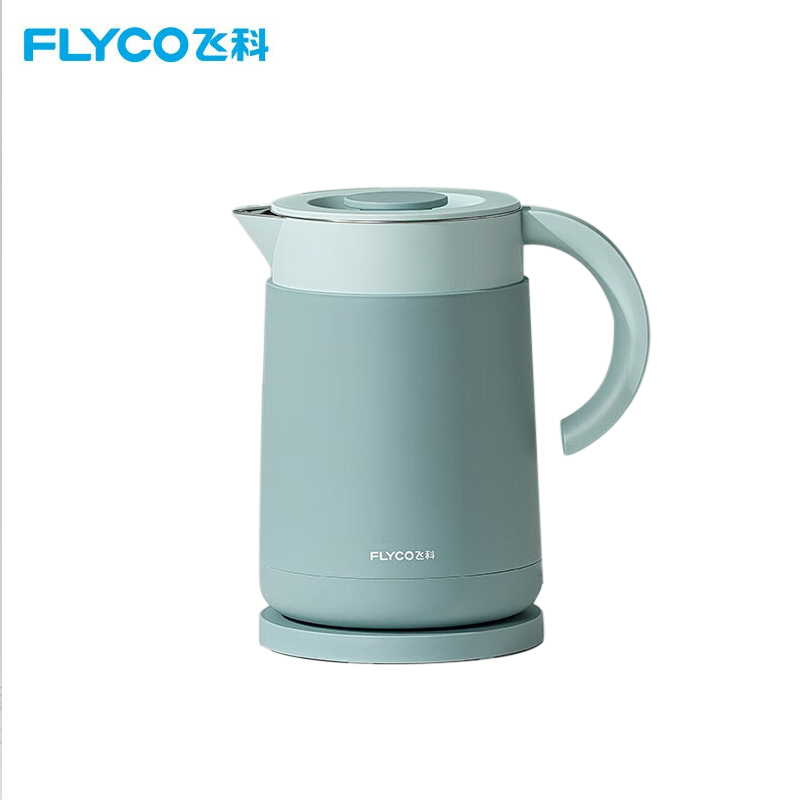 飞科（FLYCO）EK3701电热水壶 食品级304不锈钢 1.5L容量双层防烫烧水壶 单位：个 雾松绿