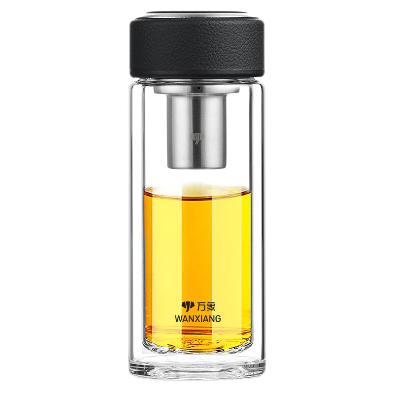 万象（WANXIANG）双层玻璃杯V21S商务办公泡茶杯双层带滤网水杯490ML （单位：个） 黑色
