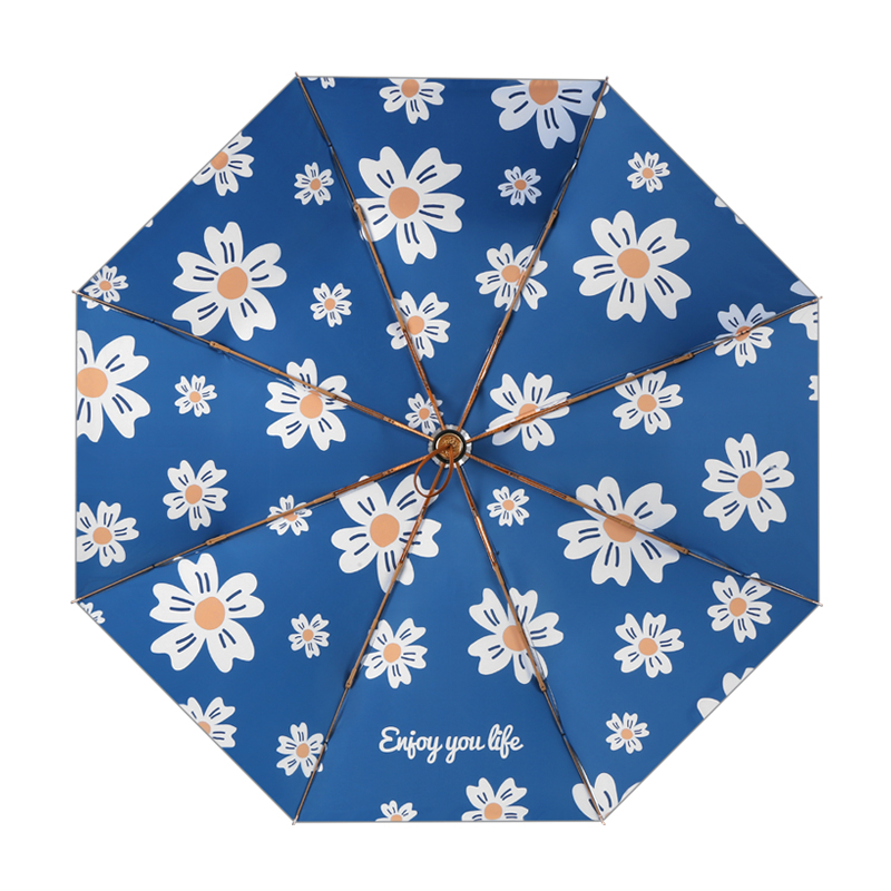 美度三折太阳伞防晒防紫外线遮阳伞女折叠防晒伞方便携带晴雨伞覆膜银胶茶花系列 M3104（单位：把） 蓝花