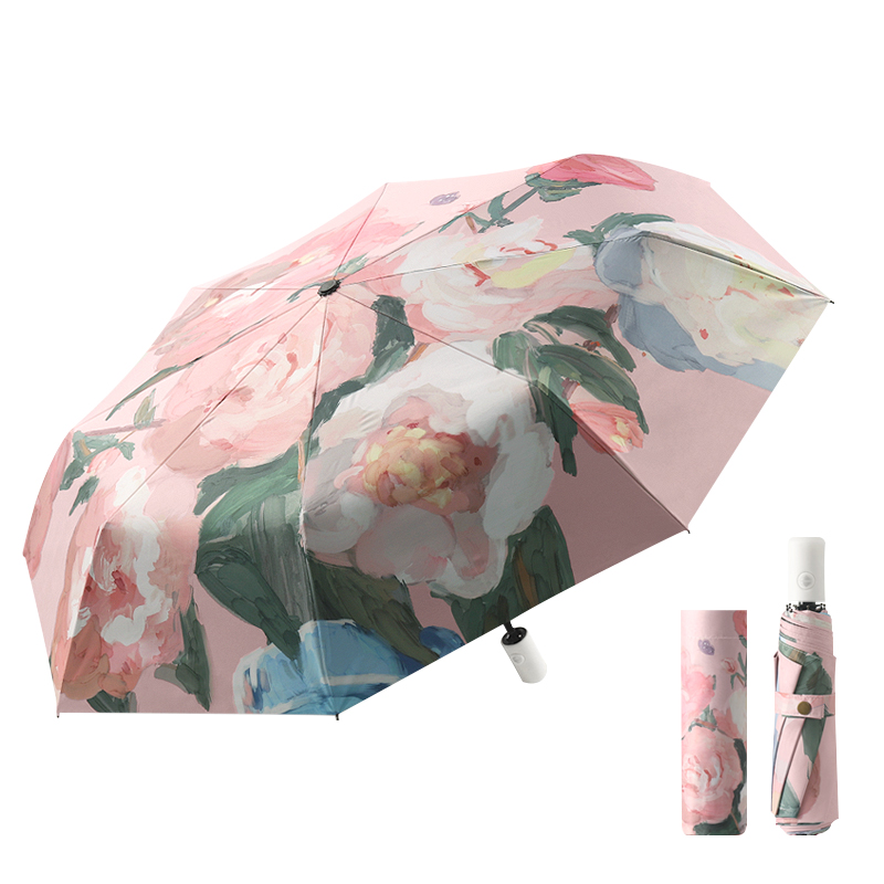 美度三折全自动黑胶太阳伞女晴雨两用防晒防紫外线遮阳伞M3038（单位：把） 粉芍药