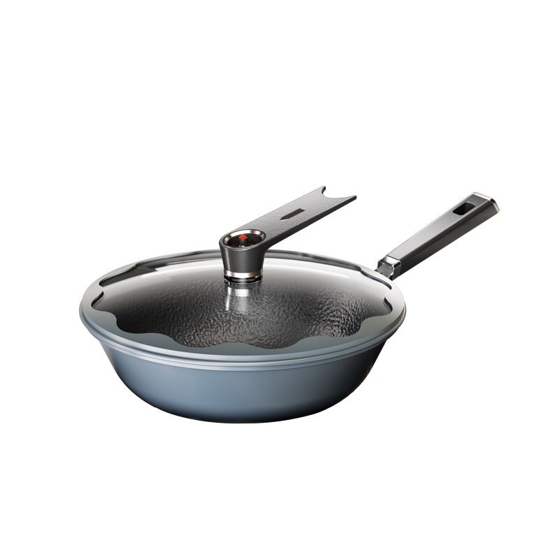 百斯克BSKBLW-32冰裂纹大容量五层复底多功能微压炒锅32cm（单位：个） 深蓝色