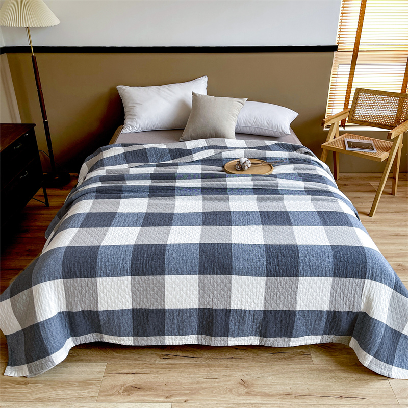 帛享家纺 水洗三层纱毛巾被 单位（条）BXCBH-45083 复古大格-蓝200X230cm