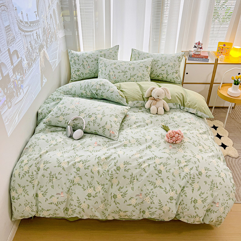帛享家纺 全棉13372四件套-小清新系列 单位（套）BXCSX-41101 叶柔苏夏-绿 被套200*230CM四件套