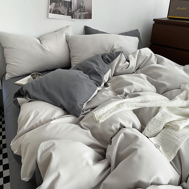 帛享家纺 水洗棉亲肤双拼四件套 单位（套）BXCAL-44301 双拼-白灰 被套200*230CM四件套