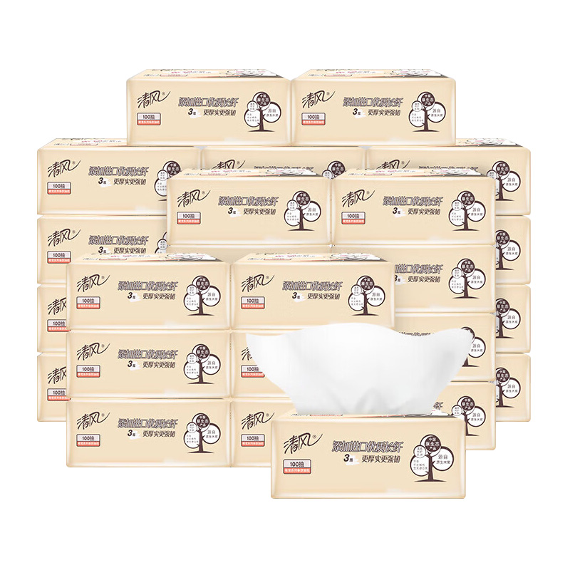 清风 萌宠系列亲肤抽纸100抽27包 单位：包 自然色