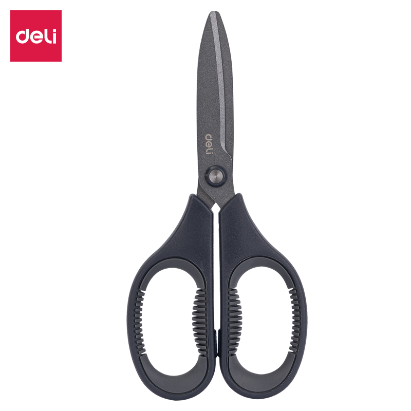 得力(deli)特氟龙防粘防锈办公居家剪刀 弧形剪片省力剪子 灰色77754 单位：把 灰色