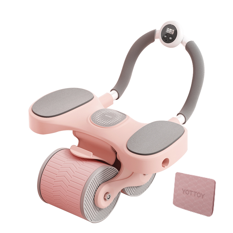 yottoy健腹轮 自动回弹家用腹肌轮肘撑式卷腹收腹运动健身器材-智能一体健腹轮（计时器组合装）件 粉色