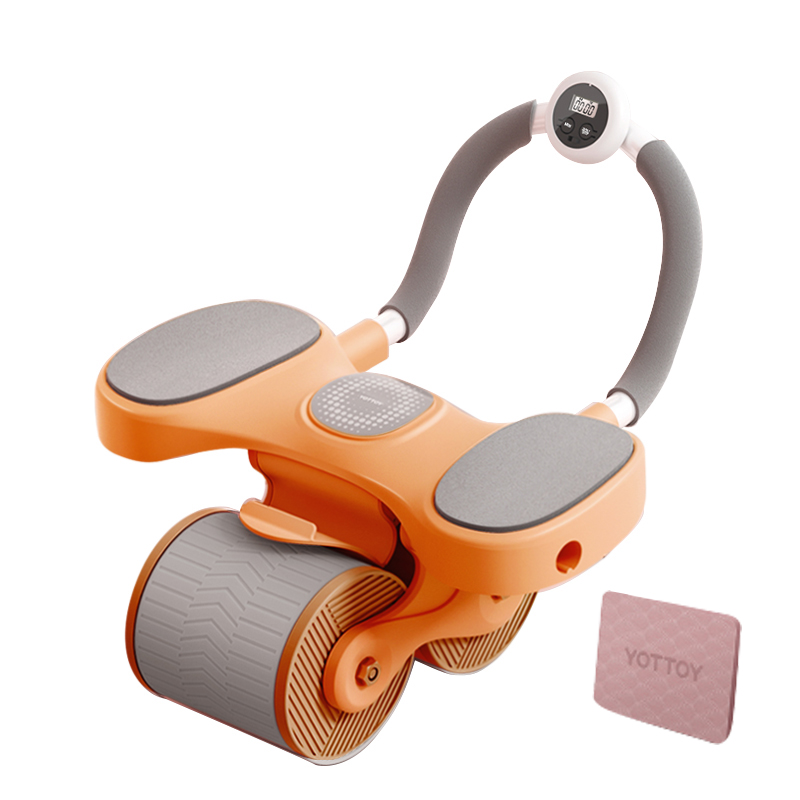 yottoy健腹轮 自动回弹家用腹肌轮肘撑式卷腹收腹运动健身器材-智能一体健腹轮（计时器组合装）件 橙色