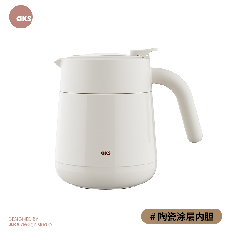 AKS便携焖茶壶暖水壶陶瓷内胆咖啡壶 800mL 保温壶（陶瓷涂层内胆）个 白色