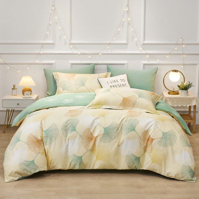 博洋W922040401016全棉四件套-绿意银杏1.5米床适用被套200*230cm（单位：套） 松石绿