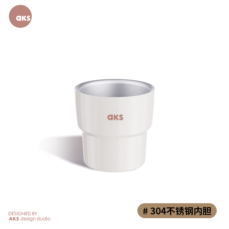 AKSGAGA联名咖啡杯原创304不锈钢双层水杯便携隔热分享杯意式迷你杯 2.0版白色1只装【304 白色