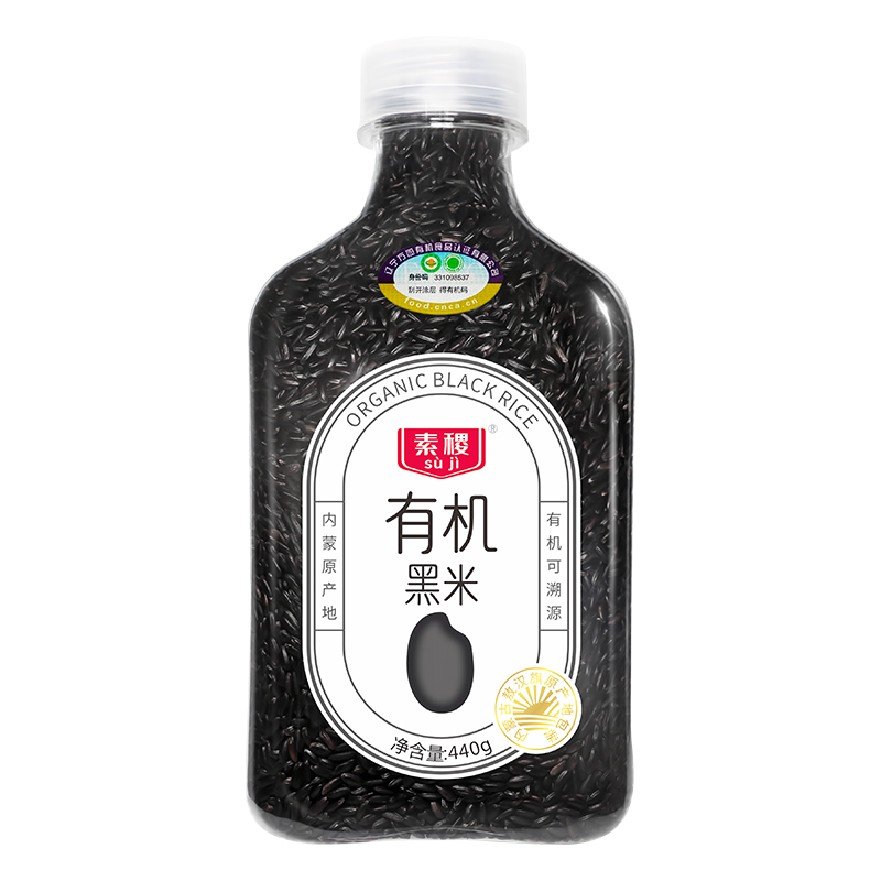 素稷（SUJI）有机内蒙黑米五谷杂粮无染色黑米粥早餐营养粥 有机黑米440g 单位：瓶 曜石黑