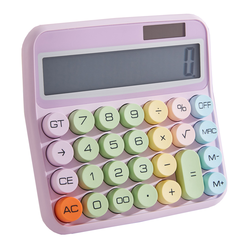 三年二班多巴胺高颜值太阳能计算器女生款创意计算机器办公会计专用学生用机械键手感计算机/个 紫色