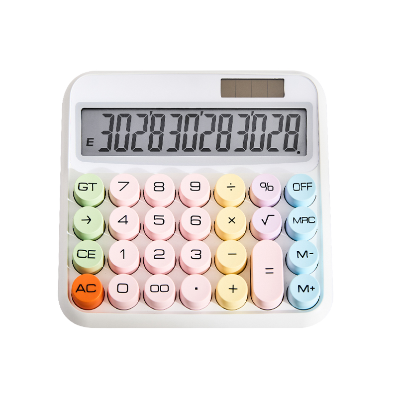 三年二班多巴胺高颜值太阳能计算器女生款创意计算机器办公会计专用学生用机械键手感计算机/个 白色
