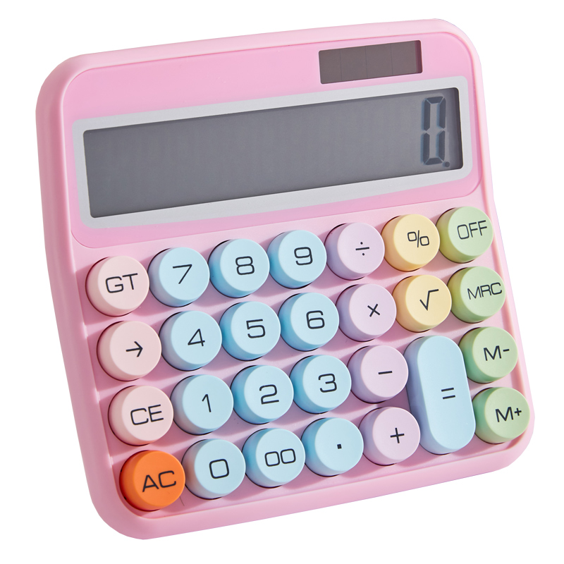 三年二班多巴胺高颜值太阳能计算器女生款创意计算机器办公会计专用学生用机械键手感计算机/个 粉色
