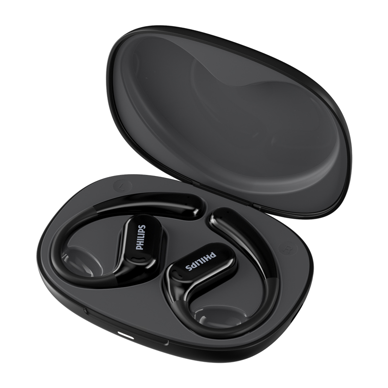 飞利浦舒适圈蓝牙耳机骨传导概念真无线挂耳开放耳夹式不入耳运动跑步长续航降噪耳机TAT3739（一台） 黑色