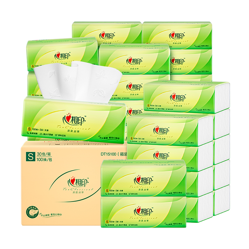 心相印DT15100茶语丝享100抽30包三层塑装纸（箱装） 白色