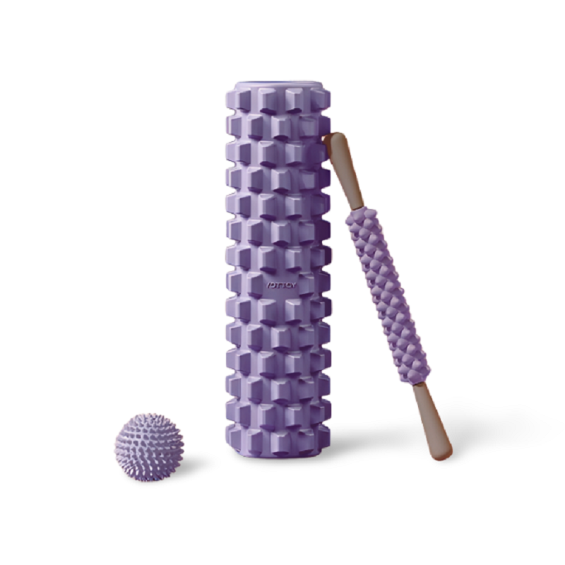 YOTTOY 狼牙棒实心健身器材泡沫轴肌肉放松按摩滚轴轮琅琊瑜伽柱三件套 紫色