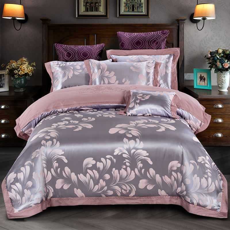 多奇曼贡缎提花绣花四件套PH-T2327 叶语浪漫-浅紫